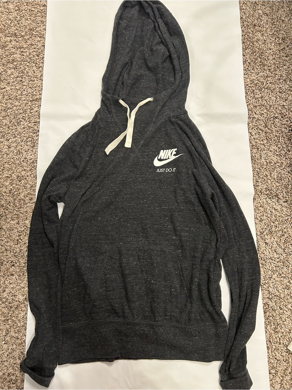 Nike Women's Dark Heather Charcoal Hooded Pullover with White Logo